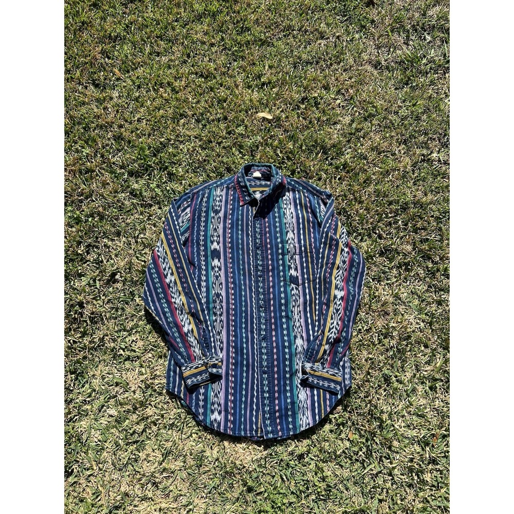 Vintage Backroad Blues Top Men Medium Multicolor Southwestern Button Up Cowboy